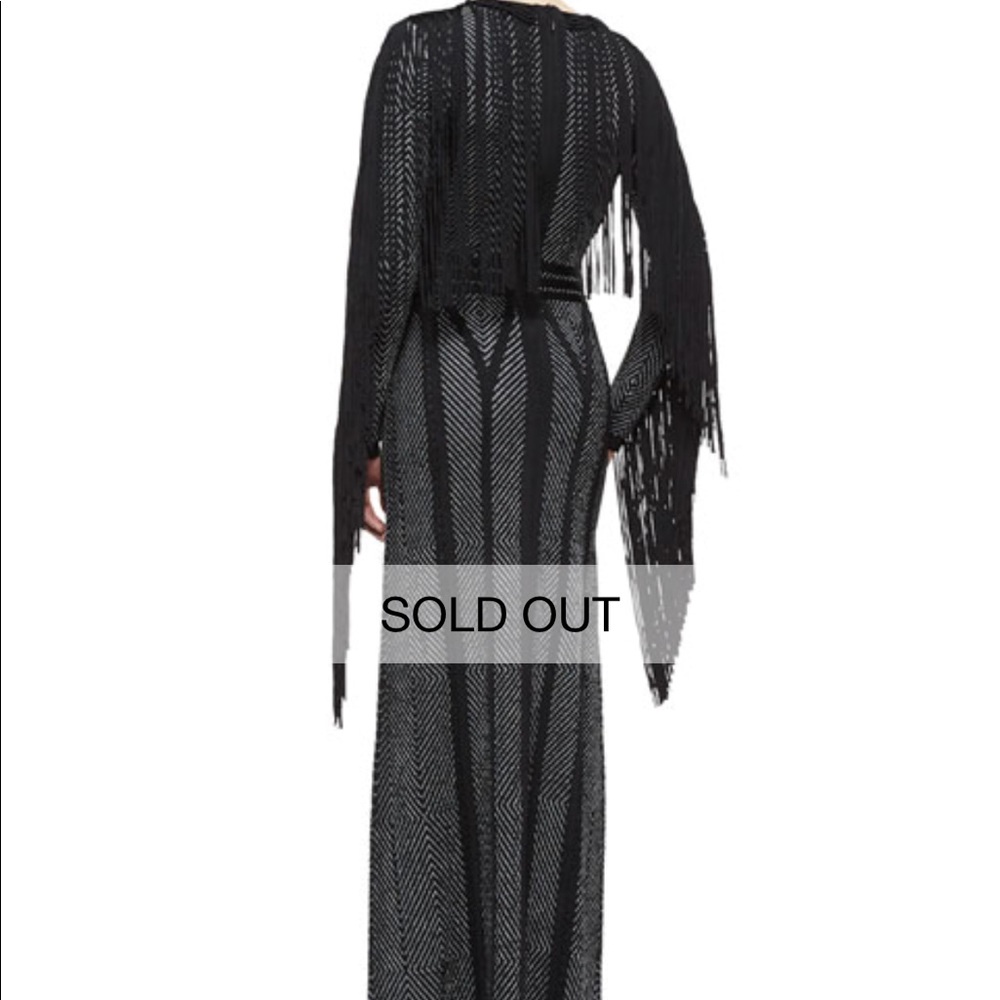 Herve Leger chevron bandage knit gown long fringe